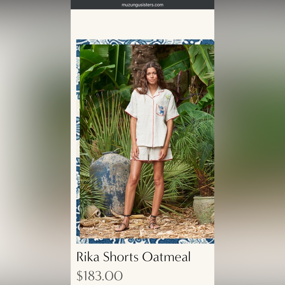 Muzungu Sisters Oatmeal cO-Ord Shirt and Shorts Set Lounge Wear